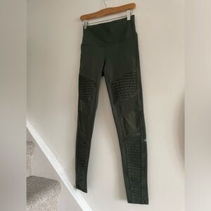 Alo Yoga Moto Army Green Cozycore Normcore Panelled Biker Indie Leggings Medium